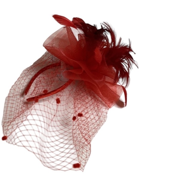 Red Net/Feather Kentucky Derby/ Floral /Tea Party Fascinator Headpiece - Picture 1 of 7